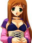  1girl blush breasts brown_hair cleavage collar green_eyes happy_core_(artist) jewelry kinoshita_ichi large_breasts long_hair necklace open_mouth solo sophia_esteed star_ocean star_ocean_till_the_end_of_time 