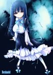  1girl blue_hair breasts cat_tail dress frederica_bernkastel frills huge_breasts kurikara large_breasts long_hair mary_janes ribbon shoes solo tail umineko_no_naku_koro_ni violet_eyes 