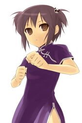  1girl black_hair brown_eyes china_dress chinese_clothes dress hijiki_(hijikini) hijikini nagato_yuki solo suzumiya_haruhi_no_yuuutsu 