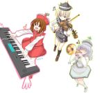  3girls female instrument keyboard keyboard_(instrument) lunasa_prismriver lyrica_prismriver merlin_prismriver mochiki multiple_girls siblings sisters touhou trumpet violin 