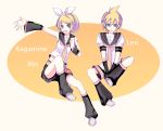  1boy 1girl aqua_eyes bad_id blonde_hair brother_and_sister detached_sleeves harano headset kagamine_len kagamine_rin siblings twins vocaloid 