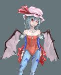  1girl bad_id bat_print blue_legwear capcom cosplay female lilith_aensland lilith_aensland_(cosplay) pantyhose patterned_legwear popsan print_legwear red_eyes remilia_scarlet solo touhou vampire_(game) 