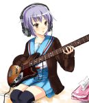  1girl bass_guitar cardigan gin&#039;ichi_(akacia) ginichi guitar headphones instrument nagato_yuki solo suzumiya_haruhi_no_yuuutsu thigh-highs tissue tissue_box tissue_princess 
