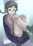  akizuki_ritsuko brown_hair glasses idolmaster inu_(aerodog) shorts sitting socks 