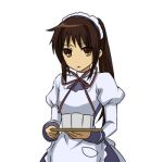  1girl genderswap kyon kyonko lowres maid ponytail simple_background solo suzumiya_haruhi_no_yuuutsu waitress 