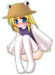  1girl arayama_reiichi blush female full_body hat moriya_suwako solo thigh-highs touhou white_background 