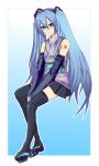  bad_id blue_hair harano hatsune_miku japanese_clothes skirt thigh-highs twintails vocaloid 