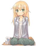  7010 blonde_hair casual fever green_eyes lowres pointy_ears sick thermometer 