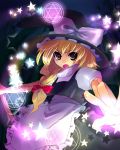  &gt;:o 1girl :o blonde_hair bow braid female frown hair_bow hat hexagram kirisame_marisa kobanzame magic_circle open_mouth solo star touhou witch_hat yellow_eyes 