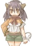  1girl 7010 brown_eyes horns lowres navel solo tail 