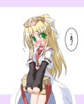  1girl :p atlus blonde_hair blush green_eyes inasaki_shirau medic_(sekaiju) necktie ponytail sekaiju_no_meikyuu solo tongue tongue_out 