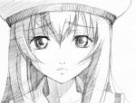  1girl alice_carroll aria gofu long_hair looking_at_viewer monochrome simple_background sketch solo traditional_media white_background 