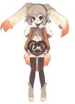  1girl 7010 :&lt; animal_ears black_legwear blush chocolate chocolate_heart english full_body heart looking_at_viewer midriff original simple_background solo thigh-highs white_background 