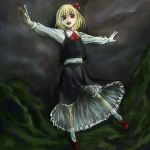  1girl blonde_hair bloomers cervus female hair_ribbon necktie outstretched_arms red_eyes ribbon rumia short_hair solo spread_arms the_embodiment_of_scarlet_devil touhou underwear youkai 