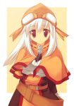  1girl arms_behind_back belt brown_eyes capelet goggles happy_core_(artist) kinoshita_ichi long_hair looking_at_viewer ragnarok_online solo swordman swordsman_(ragnarok_online) white_hair 