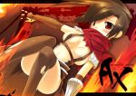  1girl assassin assassin_cross blood breasts brown_hair brown_legwear copyright_name erect_nipples happy_core_(artist) kinoshita_ichi large_breasts ragnarok_online red_eyes red_scarf scarf solo thigh-highs torn_clothes torn_thighhighs 