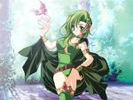  1girl belt breasts cape cleavage final_fantasy final_fantasy_iv get green_eyes green_hair large_breasts leotard outdoors rydia solo thigh-highs 