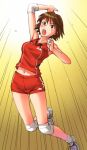  1girl anezaki_mamori eyeshield_21 flying_sweatdrops midriff mosha navel solo sport sweat volleyball 