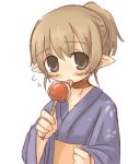  7010 brown_eyes brown_hair candy choker japanese_clothes lollipop lowres pointy_ears 