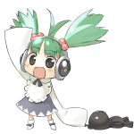  1girl chibi green_hair hair_bobbles hair_ornament me-tan os-tan solo stuffed_animal stuffed_toy twintails u_(the_unko) vista-tan 