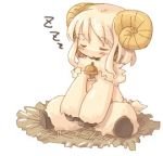  7010 bell chibi faux_figurine horns lowres midriff monster_girl sheep sheep_girl sleeping 