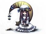 book crescent_moon female hat lantern moon onimaru_gonpei patchouli_knowledge purple_hair sitting smile touhou 