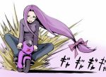  1girl :d bow fate/stay_night fate_(series) glasses ground_vehicle hair_bow ina_(gokihoihoi) long_hair low-tied_long_hair motor_vehicle motorcycle open_mouth purple_hair rider smile solo tied_hair vehicle very_long_hair violet_eyes 
