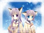  animal_ears clannad fujibayashi_kyou fujibayashi_ryou school_uniform serafuku shima_yukiwa siblings twins 