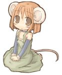  7010 animal_ears brown_eyes chibi detached_sleeves lowres mouse_ears mouse_tail short_hair tail 