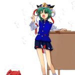  2girls 7c bow closed_eyes female green_hair hair_bobbles hair_ornament hat leaning multiple_girls onozuka_komachi open_mouth pointing redhead ribbon rod_of_remorse scolding shiki_eiki short_hair skirt tagme touhou twintails 