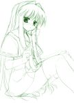  1girl arikawa_satoru clannad fujibayashi_kyou green monochrome sketch solo thigh-highs 