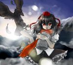  1girl bird bunbunmaru crow female hat looking_at_viewer lowres newspaper open_mouth scarf shameimaru_aya smile solo touhou 