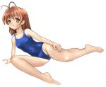  1girl antenna_hair barefoot clannad furukawa_nagisa kouhei_(sxmas) lying on_side one-piece_swimsuit school_swimsuit solo swimsuit 