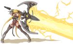  1girl adapted_costume alternate_weapon angry armor bardiche blonde_hair breasts energy_sword fate_testarossa gauntlets huge_weapon large_breasts long_hair lyrical_nanoha mahou_shoujo_lyrical_nanoha mahou_shoujo_lyrical_nanoha_a&#039;s mahou_shoujo_lyrical_nanoha_strikers nekomamire red_eyes solo sword thigh-highs twintails very_long_hair weapon 
