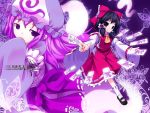  2girls bad_id bow detached_sleeves expressionless female floating ghost hair_bow hakurei_reimu kneehighs long_sleeves looking_at_viewer mary_janes multiple_girls ofuda pink_eyes pink_hair red_bow saigyouji_yuyuko shiratama_dango shoes sidelocks touhou white_legwear 