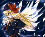  1girl blonde_hair expressionless female hat lily_black lily_white long_hair looking_down oekaki open_hands petals profile sho_(runatic_moon) solo touhou wings 