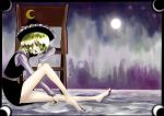  1girl barefoot blonde_hair e.x.on feet female lunasa_prismriver moon night night_sky sky solo touhou 