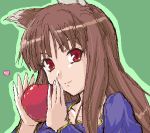  1girl apple food fruit holding holding_fruit holo lowres oekaki sketch solo spice_and_wolf tsuyadashi_shuuji 