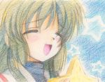  1girl :d clannad closed_eyes gofu happy_state ibuki_fuuko open_mouth smile solo star starfish traditional_media 