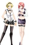  2girls bad_id blonde_hair croupier green_eyes hairband miniskirt multiple_girls pencil_skirt redhead rina_tachibana rio_rollins riochan short_hair skirt super_blackjack thigh-highs 