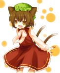  1girl animal_ears bad_id brown_eyes brown_hair cat_ears cat_tail chen earrings fang female fingernails hat jewelry long_fingernails multiple_tails nail no_nose solo tail touhou yuzuki_(artist) yuzuki_(yuduame) 