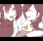  &gt;:) 1girl 2boys :d ^_^ ^o^ allelujah_haptism blush closed_eyes gundam gundam_00 hallelujah_haptism hio_(artist) hug lowres monochrome multiple_boys open_mouth red smile soma_peries spot_color sweatdrop upper_body yellow_eyes 