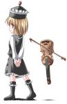  1girl blonde_hair brown_eyes chibi female full_body hat instrument lunasa_prismriver short_hair simple_background solo subaru_noji touhou violin white_background 