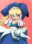  1girl adjusting_glasses bespectacled blonde_hair female glasses green_eyes hat kirisame_marisa solo touhou witch witch_hat 