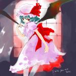  1girl bent_over engrish female hat indoors leaning_forward looking_back mo ranguage remilia_scarlet shunsei_(muratou) solo touhou wings 