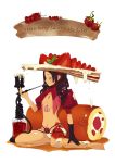 1girl blue_eyes brown_hair food food_as_clothes food_themed_clothes fruit hookah original personification pipe solo strawberry tako_ashin 