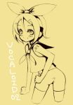  1girl bad_id kagamine_rin monochrome oza_watto ribbon solo vocaloid yellow 