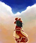  1girl behind_back black_hair bow clouds dress female hakurei_reimu night night_sky red_bow red_dress sky solo star_(sky) touhou 