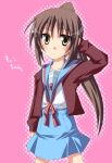  1girl genderswap k_hiro kyon kyonko ponytail school_uniform serafuku solo suzumiya_haruhi_no_yuuutsu 