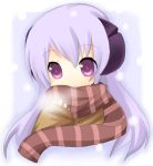  1girl bad_id breath hanyuu higurashi_no_naku_koro_ni horns long_hair lowres pink_eyes purple_hair scarf snow snowflakes solo yuzuki_(artist) yuzuki_(yuduame) 